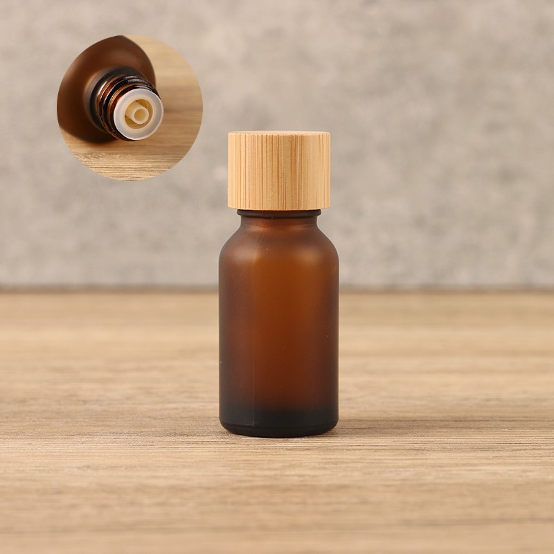 15ml essential oil dropper bottle; brown frosted glass + bamboo