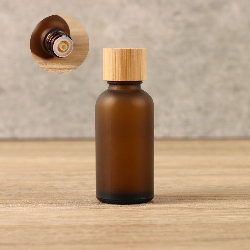 30ml essential oil dropper bottle; brown frosted glass + bamboo