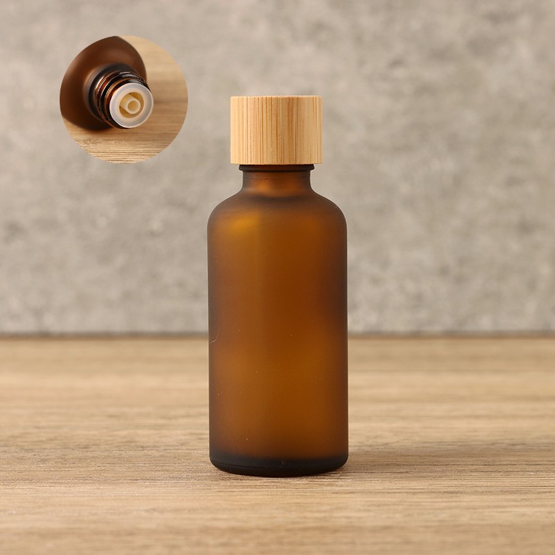 50ml essential oil dropper bottle; brown frosted glass + bamboo