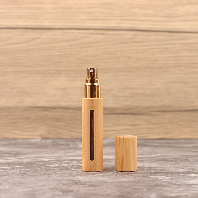 10ml spray bottle (no logo); bamboo + glass + anodized aluminum nozzle